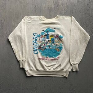 Vintage‎ Chicago Lake It Or Leave It Sweatshirt Unisex XL White 90s Ultra Sweats